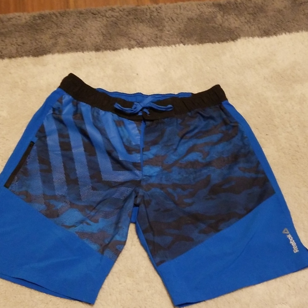 Mens Reebok blue & black pattern swim trunks